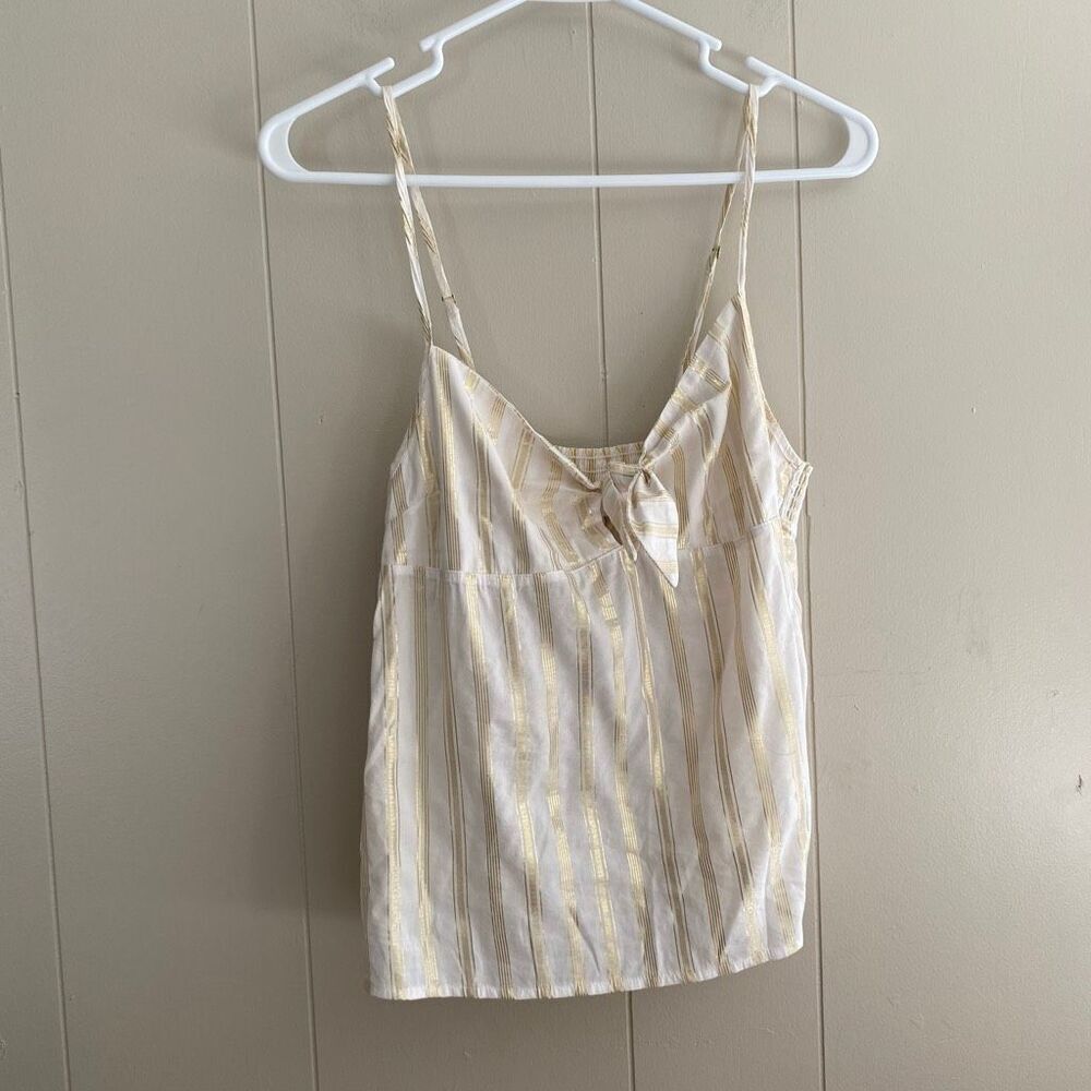 Victoria’s Secret Gold Striped Tie-Front Cami Top Size M – Adjustable Straps